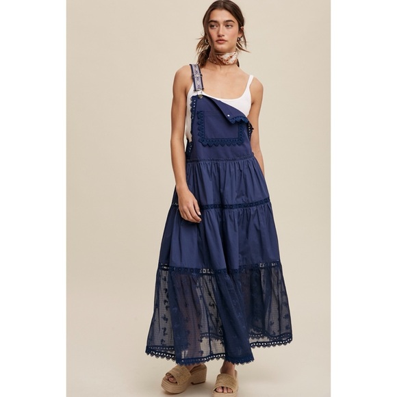 Listicle Ink Navy Lace Pieced Jacquard Strap Skirtall - Picture 2 of 11